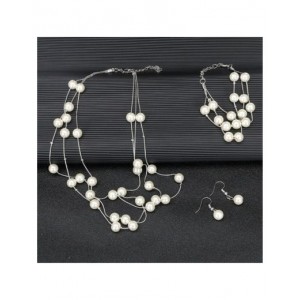 Multi Strand Silver Pearl Necklace Set