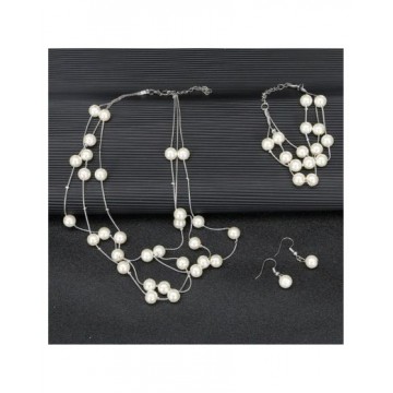 Multi Strand Silver Pearl Necklace Set