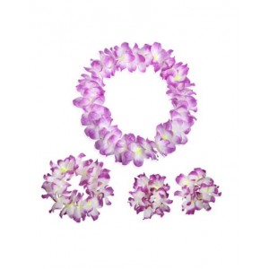 Flower Garland Ti leaf Lei hawaiian Set Purple