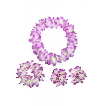 Flower Garland Ti leaf Lei hawaiian Set Purple