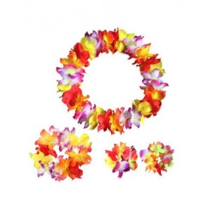 Flower Garland Ti leaf Lei hawaiian Set Colorful