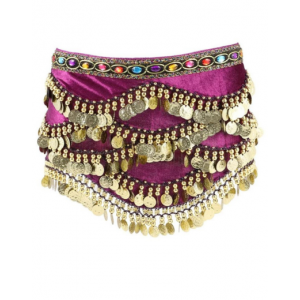 Velvet Belly Dance Scarf w Multicolour Diamond - Dark Purple