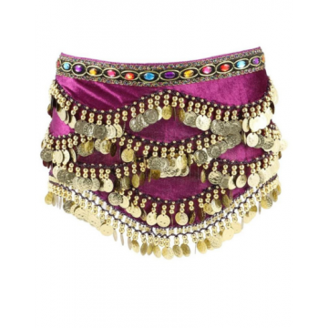 Velvet Belly Dance Scarf w Multicolour Diamond - Dark Purple