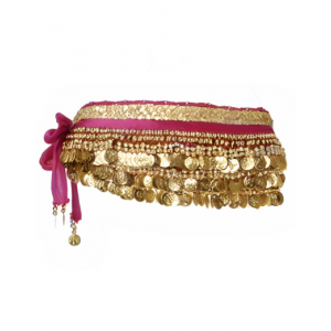 Velvet Belly Dance scarf w Gold Sequin - Fuschia