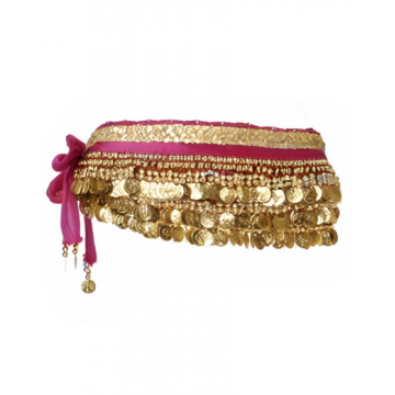 Velvet Belly Dance scarf w Gold Sequin - Fuschia