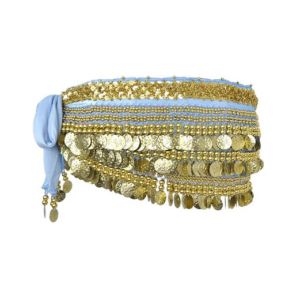 Velvet Belly Dance scarf w Gold Sequin - Light Blue