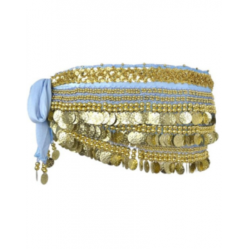 Velvet Belly Dance scarf w Gold Sequin - Light Blue