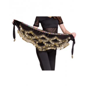 Velvet Belly Dance Scarf w Multicolour Diamond - Black