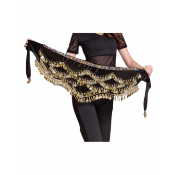 Velvet Belly Dance Scarf w Multicolour Diamond - Black