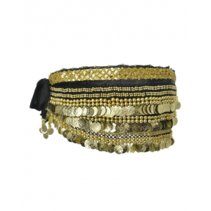 Velvet Belly Dance scarf w Gold Sequin - Black