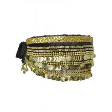 Velvet Belly Dance scarf w Gold Sequin - Black