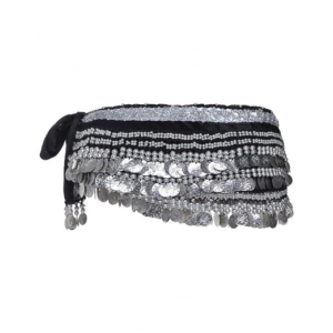 Velvet Belly Dance scarf w Silver Sequin - Black