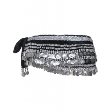 Velvet Belly Dance scarf w Silver Sequin - Black