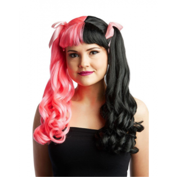 Ponytail With Bangs - Half Pink and Black