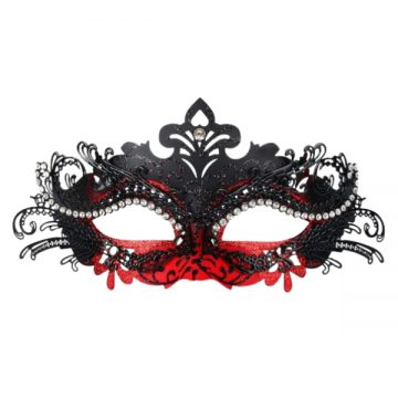 Rhinestone Metal Masquerade Eyemask - Black/Red
