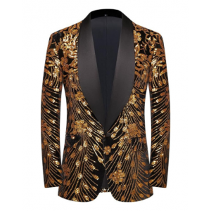 Sequin Blazer Midnight Velvet Blazer - Gold