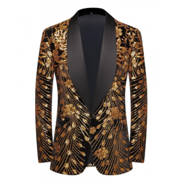 Sequin Blazer Midnight Velvet Blazer - Gold