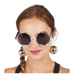 Disco Diva Shades with Mirror Ball Earrings - Silver
