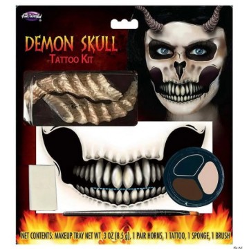 Demon Skull Tattoo & Horns Makeup Kit