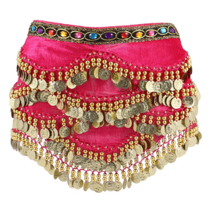 Velvet Belly Dance Scarf w Multicolour Diamond - Pink