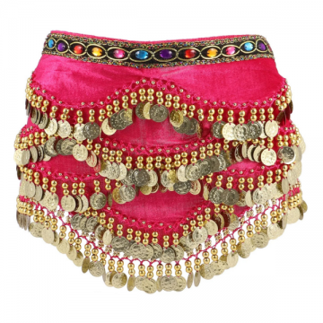 Velvet Belly Dance Scarf w Multicolour Diamond - Pink