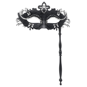 Handheld Rhinestone Metal Masquerade Eyemask - Black