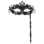 Handheld Rhinestone Metal Masquerade Eyemask - Black