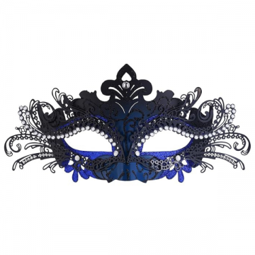 Rhinestone Metal Masquerade Eyemask - Black/Blue