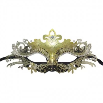 Rhinestone Metal Masquerade Eyemask - Black/Gold