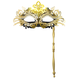 Handheld Rhinestone Metal Masquerade Eyemask - Gold/Black