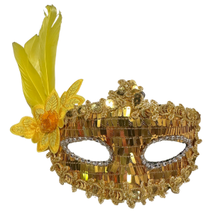 Sequin Plated Eyemask with Flower Feather - Gold