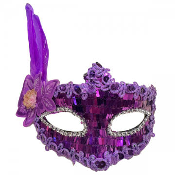 Sequin Plated Eyemask with Flower Feather - Purple