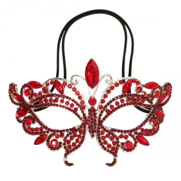 Jewelled Metal Masquerade Eyemask - Red