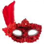 Sequin Plated Eyemask with Flower Feather - Red