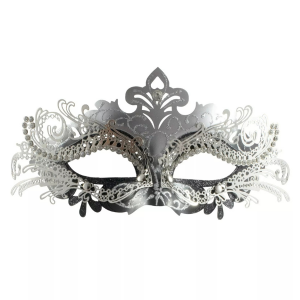 Rhinestone Metal Masquerade Eyemask - Black/Silver