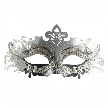 Rhinestone Metal Masquerade Eyemask - Black/Silver