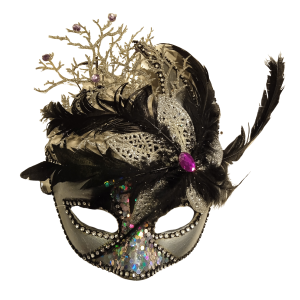 Feathered and Jewel Peacock Eyemask - Silver/Black
