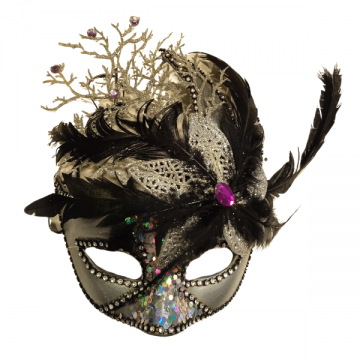 Feathered and Jewel Peacock Eyemask - Silver/Black