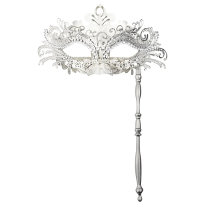 Handheld Rhinestone Metal Masquerade Eyemask - Silver