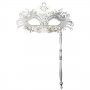 Handheld Rhinestone Metal Masquerade Eyemask - Silver