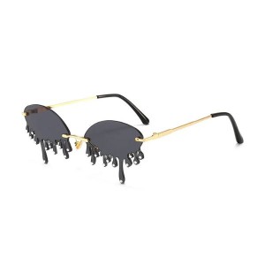 Rimless Water Drips Glasses with Gems - Black