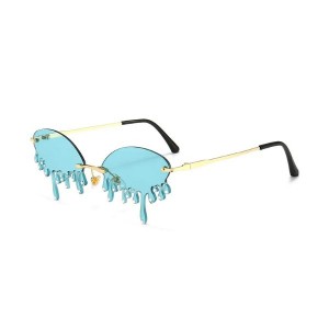 Rimless Water Drips Glasses with Gems - Light Blue