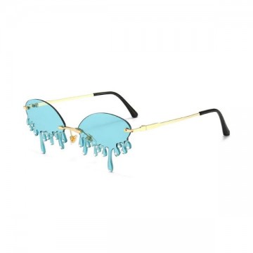Rimless Water Drips Glasses with Gems - Light Blue