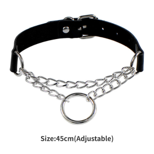 Choker Leather & Chain - Silver