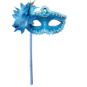 VICTORIAN SEQUIN MASK ON STICK - BLUE