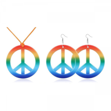 Rainbow Peace Sign Earrings & Necklace set