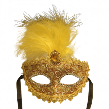 Glittered Masquerade Eyemask with Jewel and Feathers - Yellow