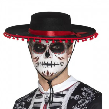 Fiesta Flamenco Sombrero with Red Pom-Pom Trim