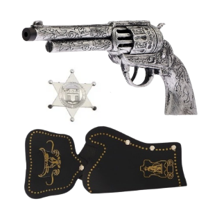 Deluxe Western Cowboy Revolver, Sheriff Badge & Holster - Silver