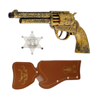 Deluxe Western Cowboy Revolver, Sheriff Badge & Holster - Gold